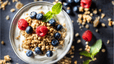 Yogurt bowl with raspberries, blueberries, and oats