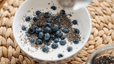 A bowl of yogurt with blueberries and chia seeds