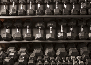 weights racked in a gym