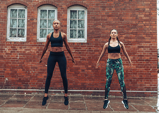 women doing squat jumps