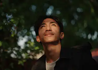 A man going for a nature walk as a mental health activity. He's looking up towards the sky.