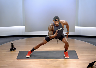 Man does a lateral lunge, a gluteus minimus exercise
