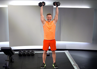 Andy Speer demonstrates upper body strength exercises with dumbbells