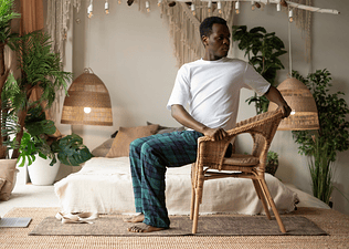 Man practices chair yoga