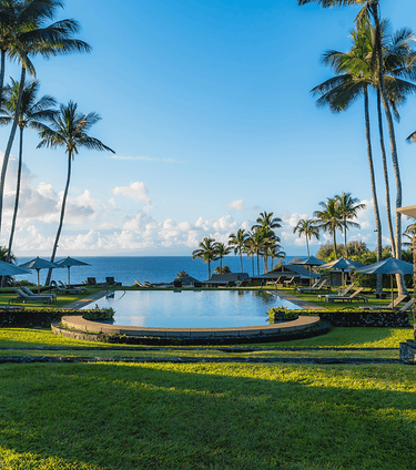 Pool with ocean view at Hana-Maui Resort