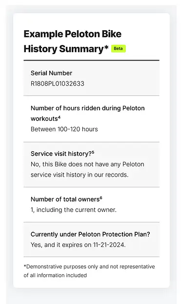 Peloton Used Bike History Summary