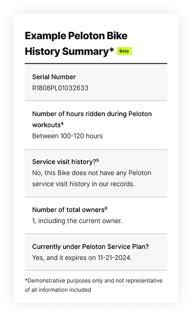 Peloton Used Bike History Summary