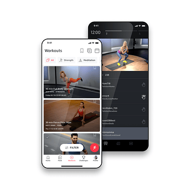 A screenshot of a fitness app interface showing a menu of on-demand cycling, running, and strength classes