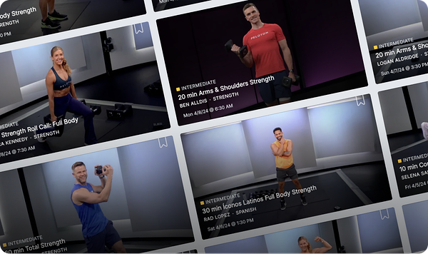 Peloton class thumbnails in a grid format