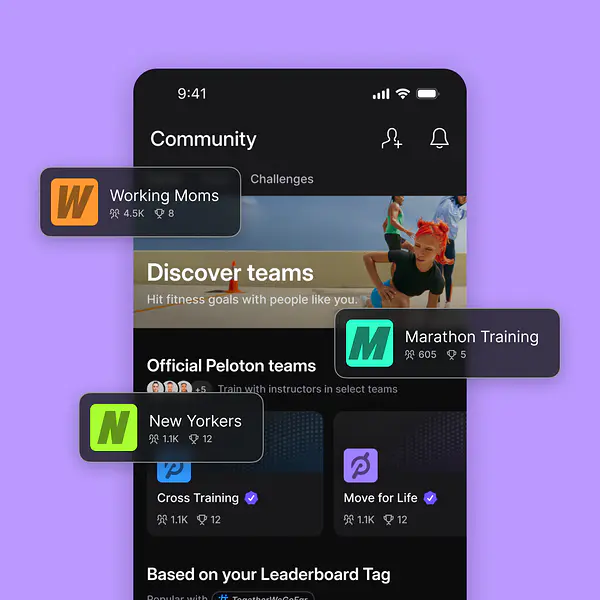 Phone screen on the peloton teams feature