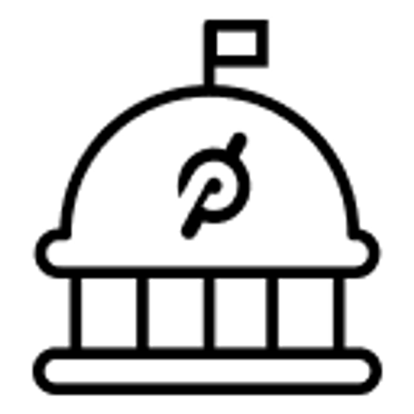 Government building icon with Peloton logo inside