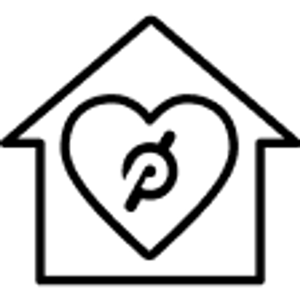 Outline of house with heart and Peloton logo inside