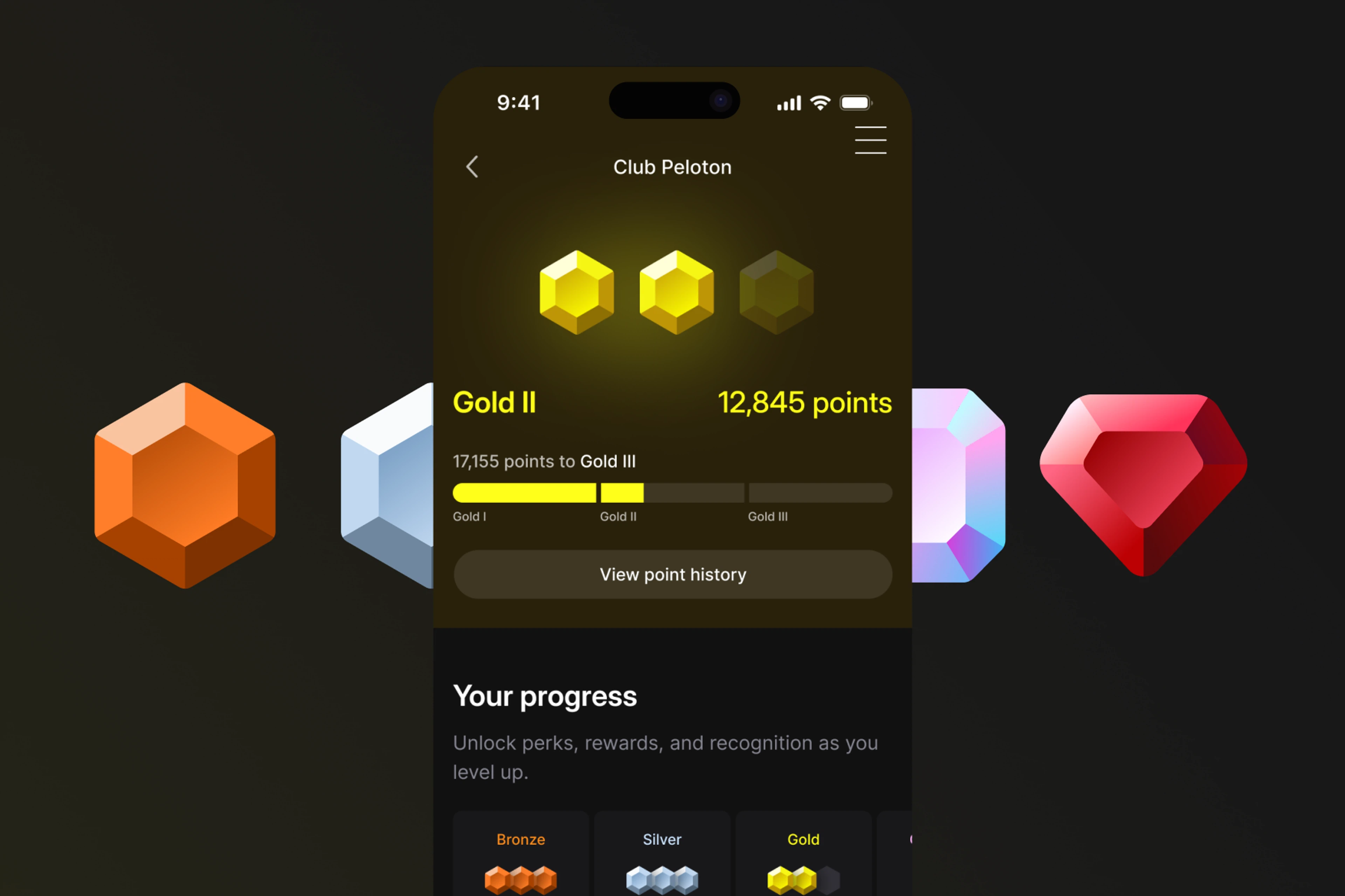 Phone screen shows Club Peloton feature