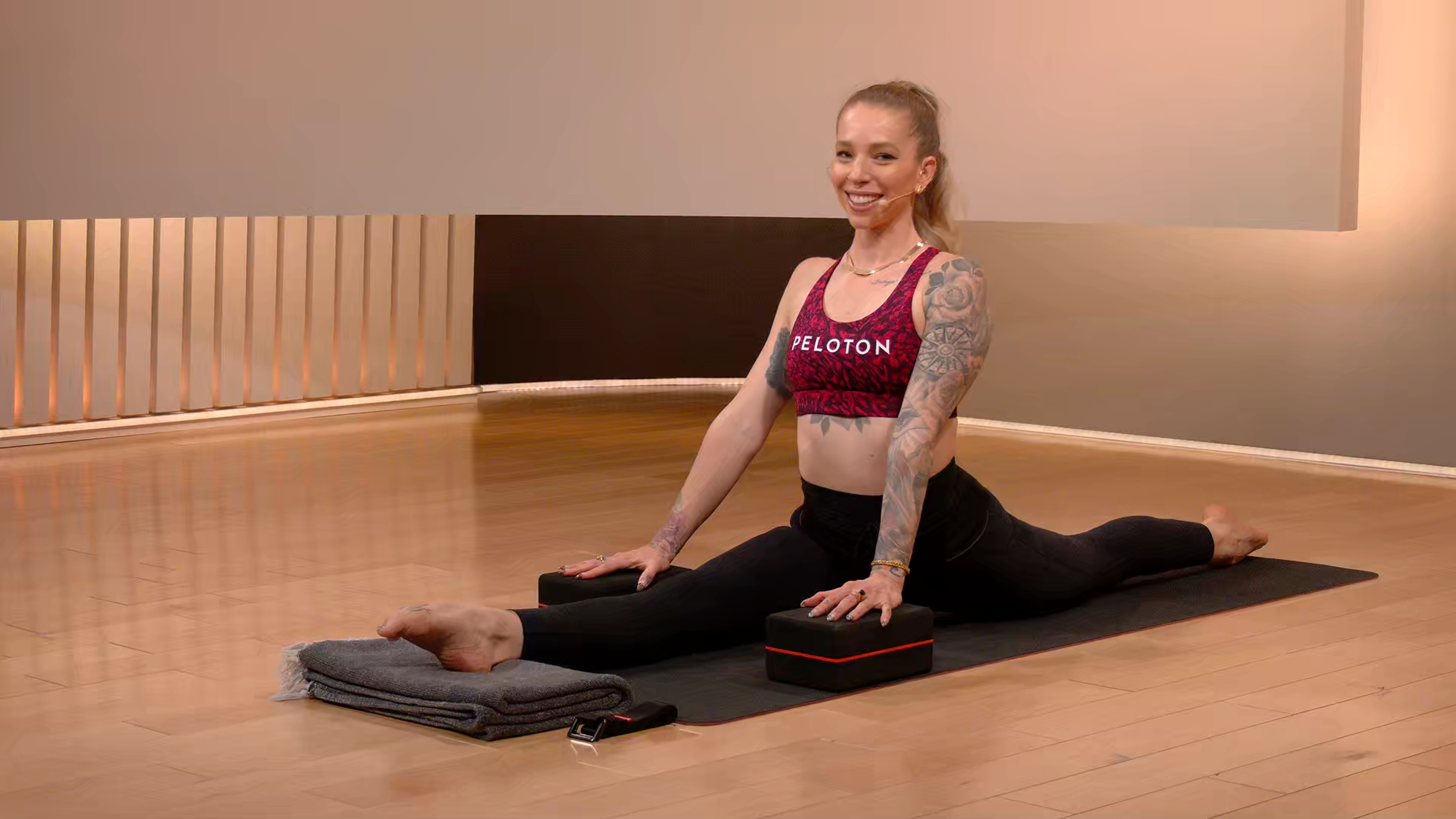 Kirra Michel demonstrates a split stretch 