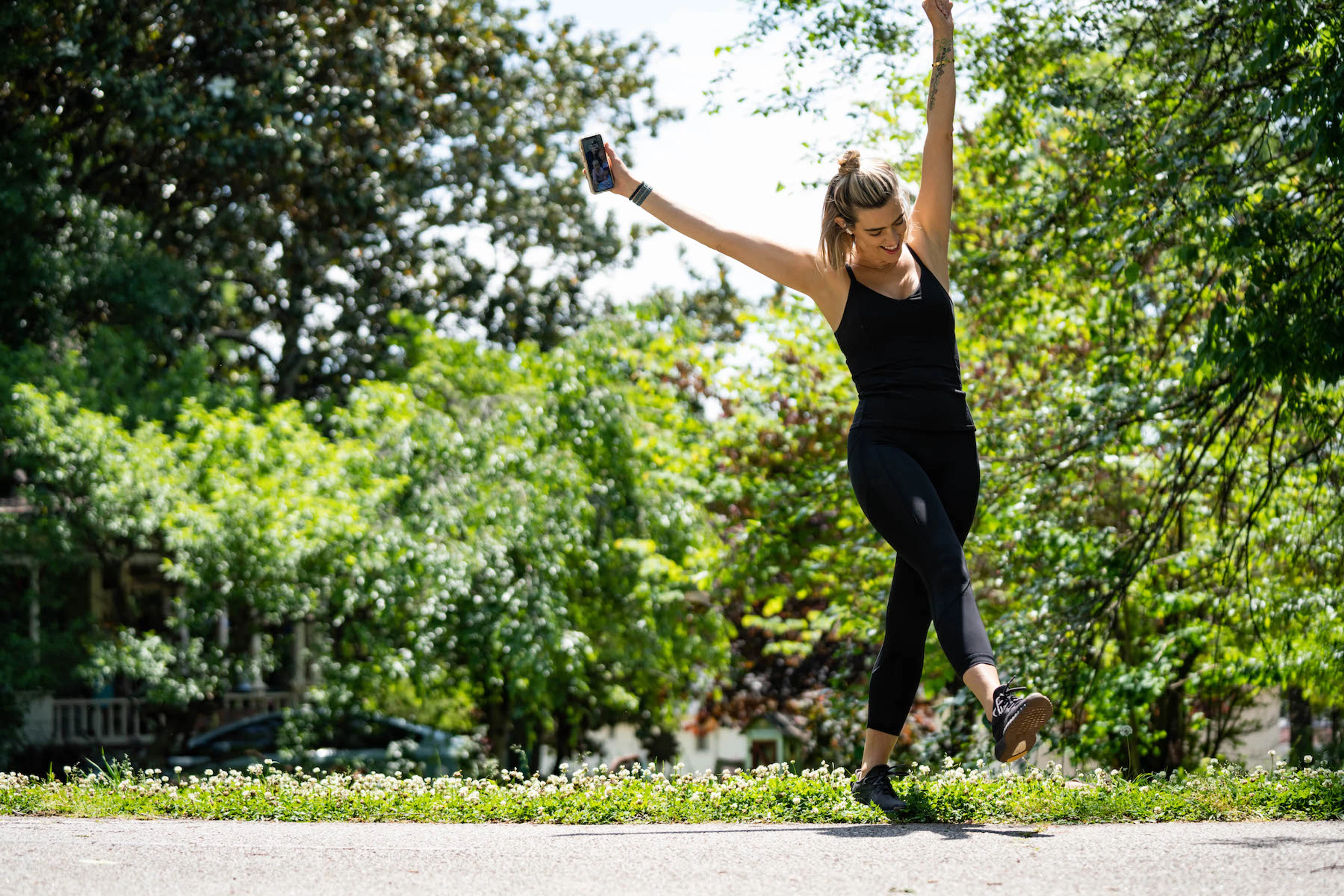 woman enjoying sunshine after workout