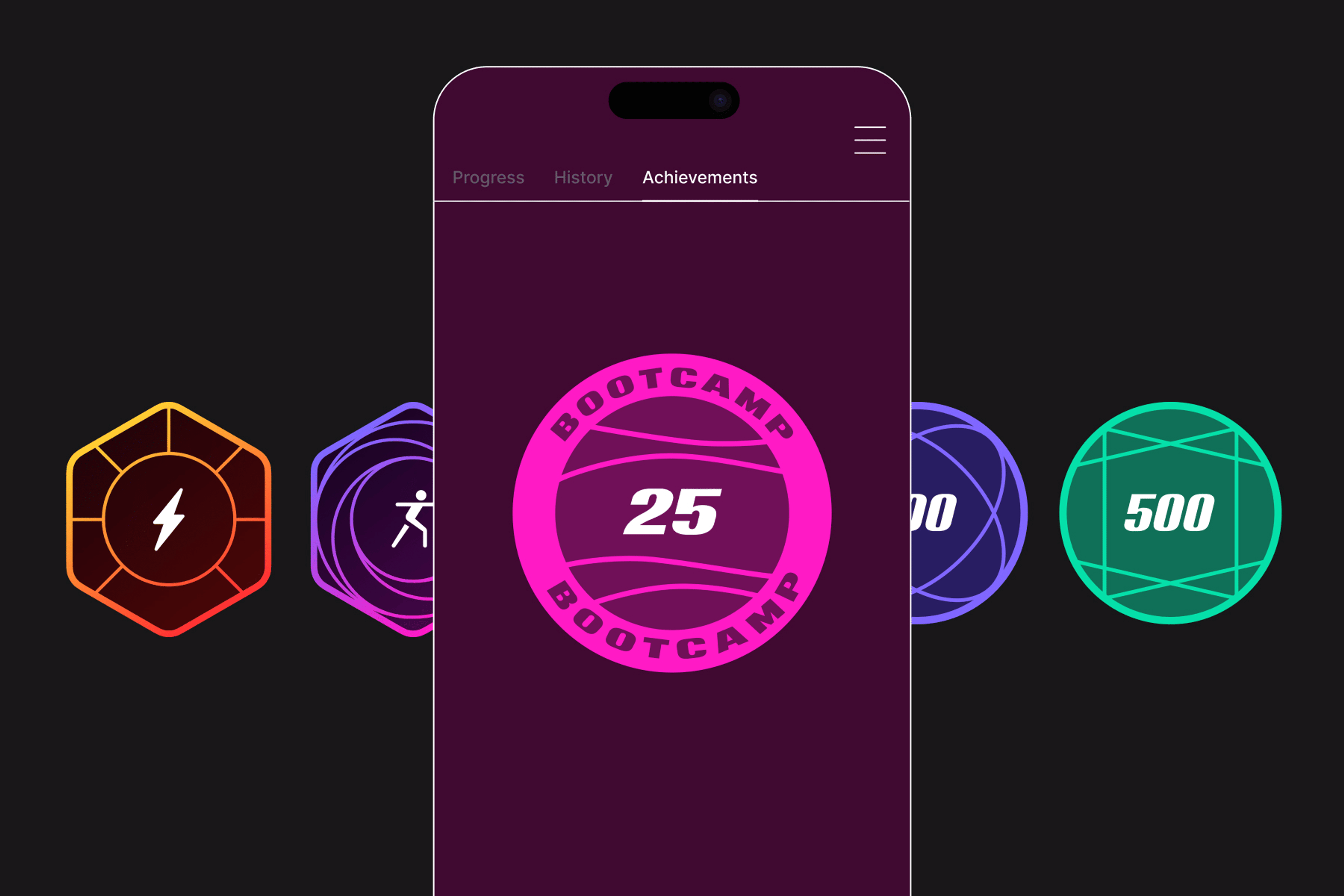 Peloton milestone badges displayed on a phone screen