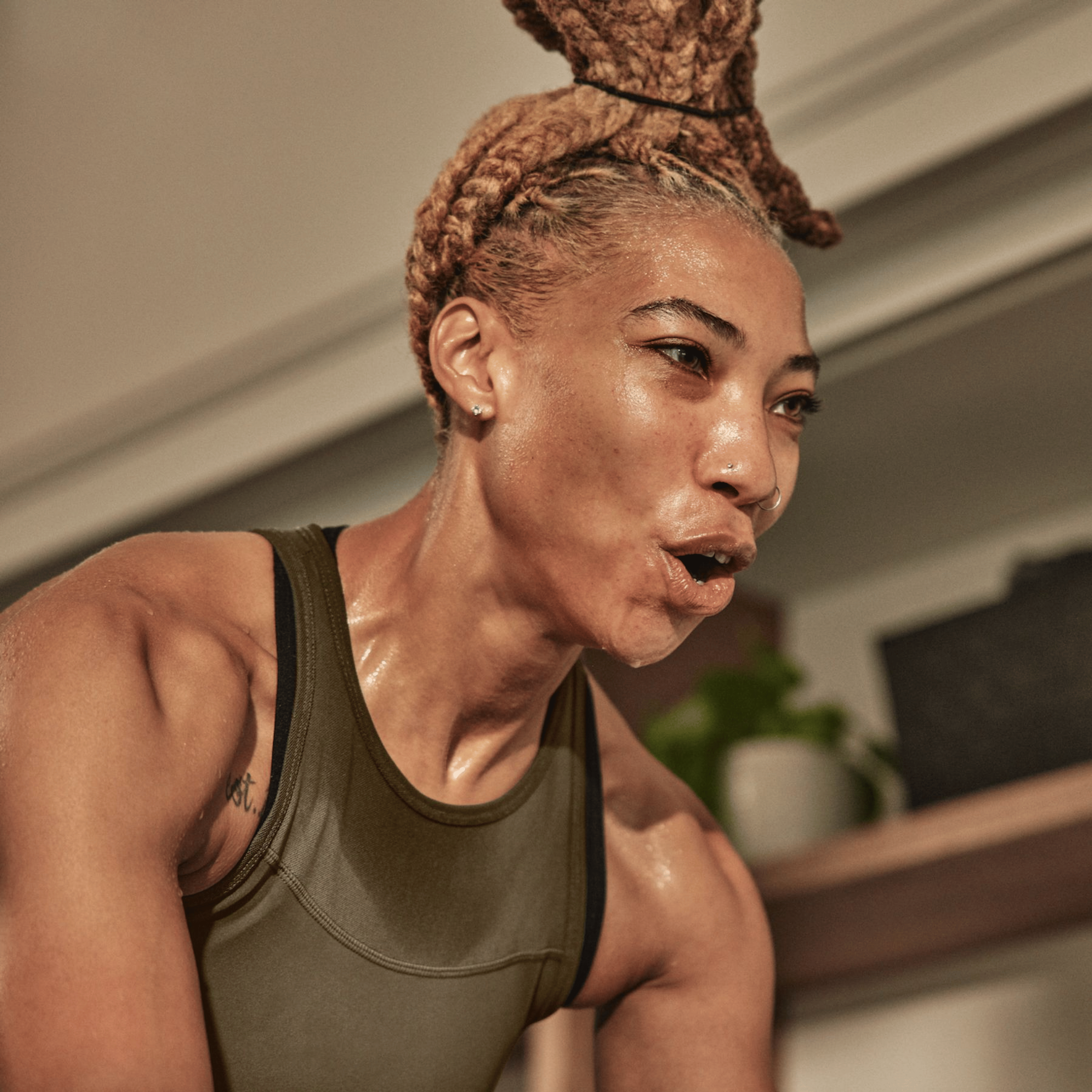 Woman breathing during exercise