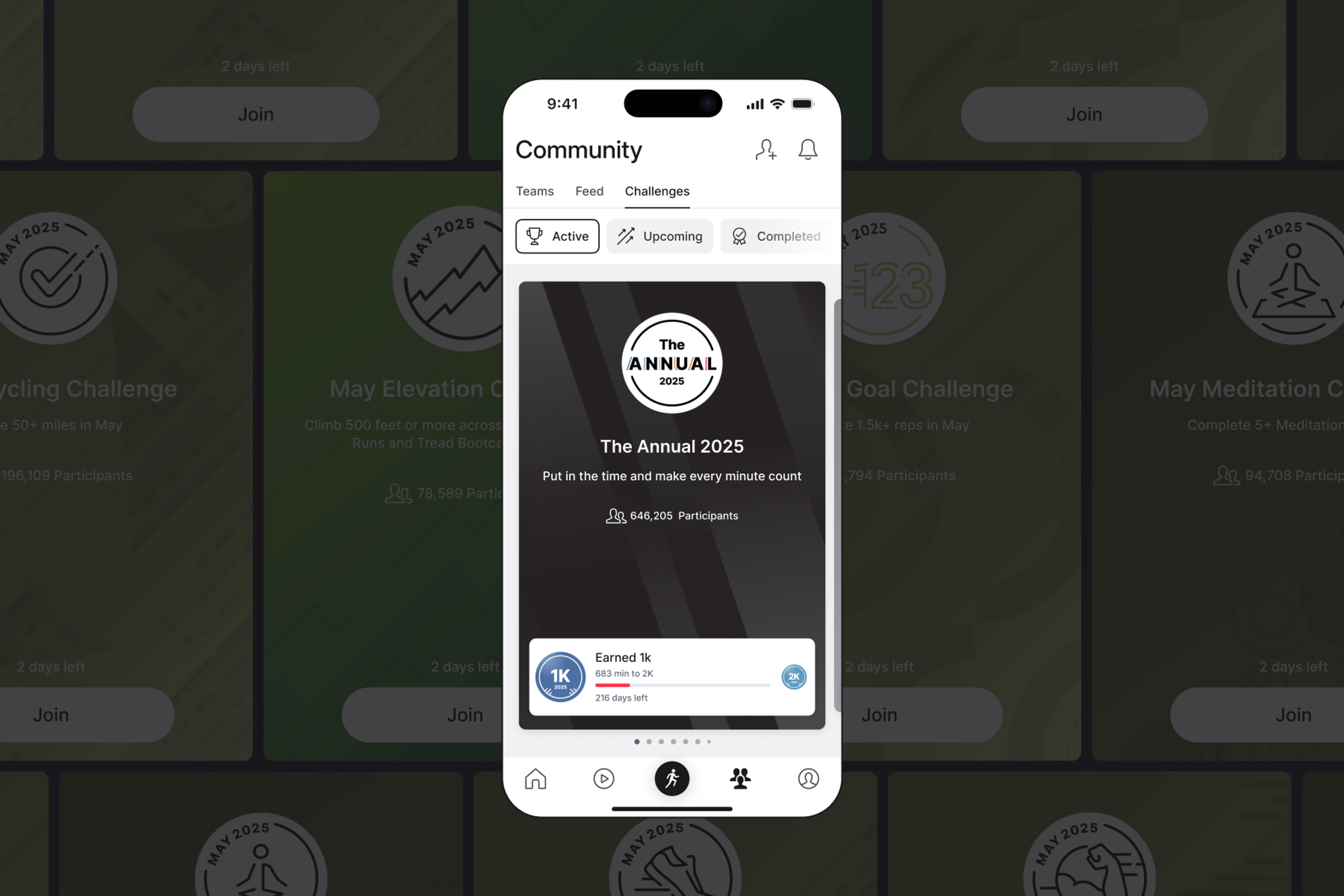 peloton activity challenge on phone screen