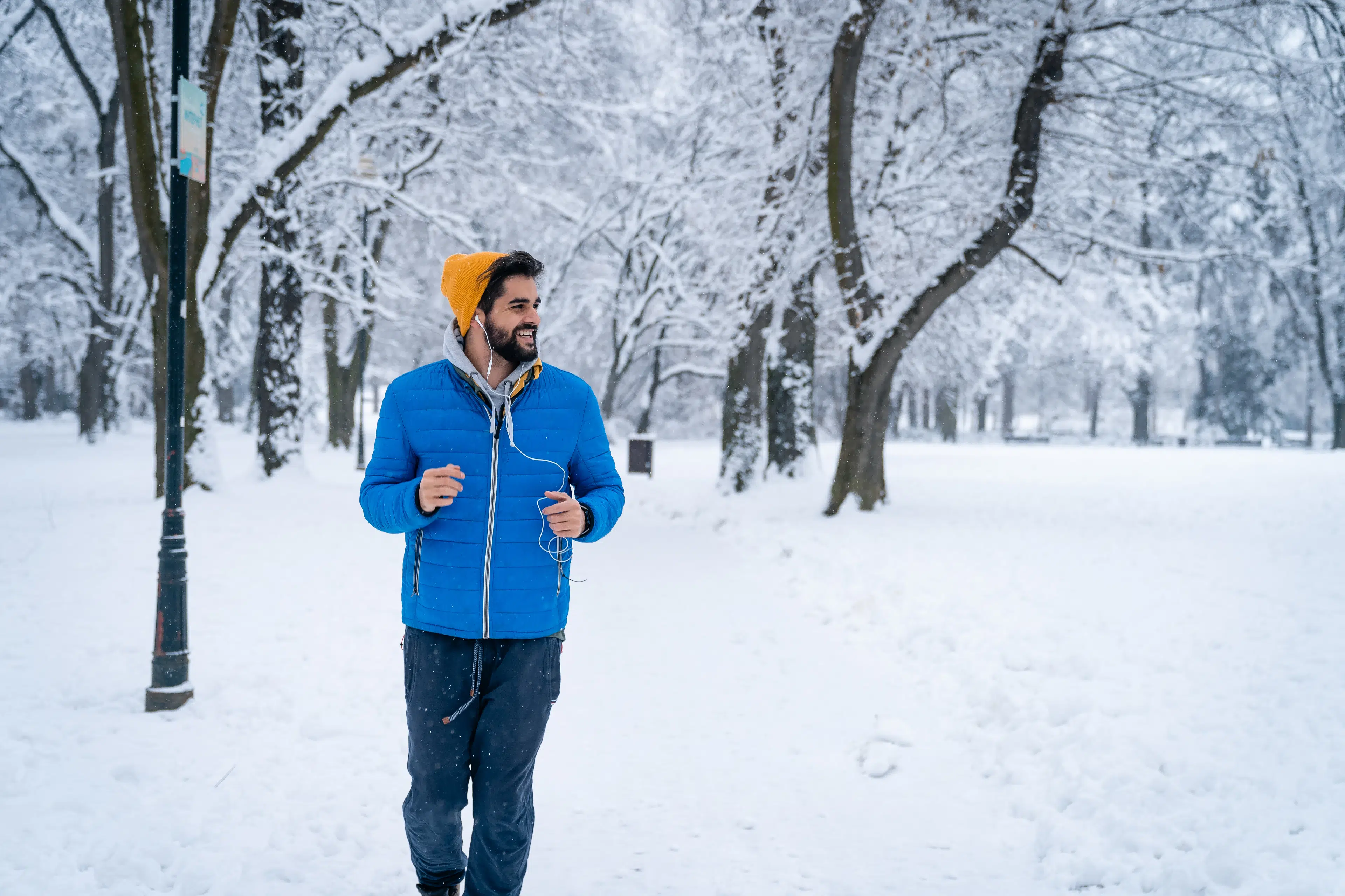 Man running outside in the winter