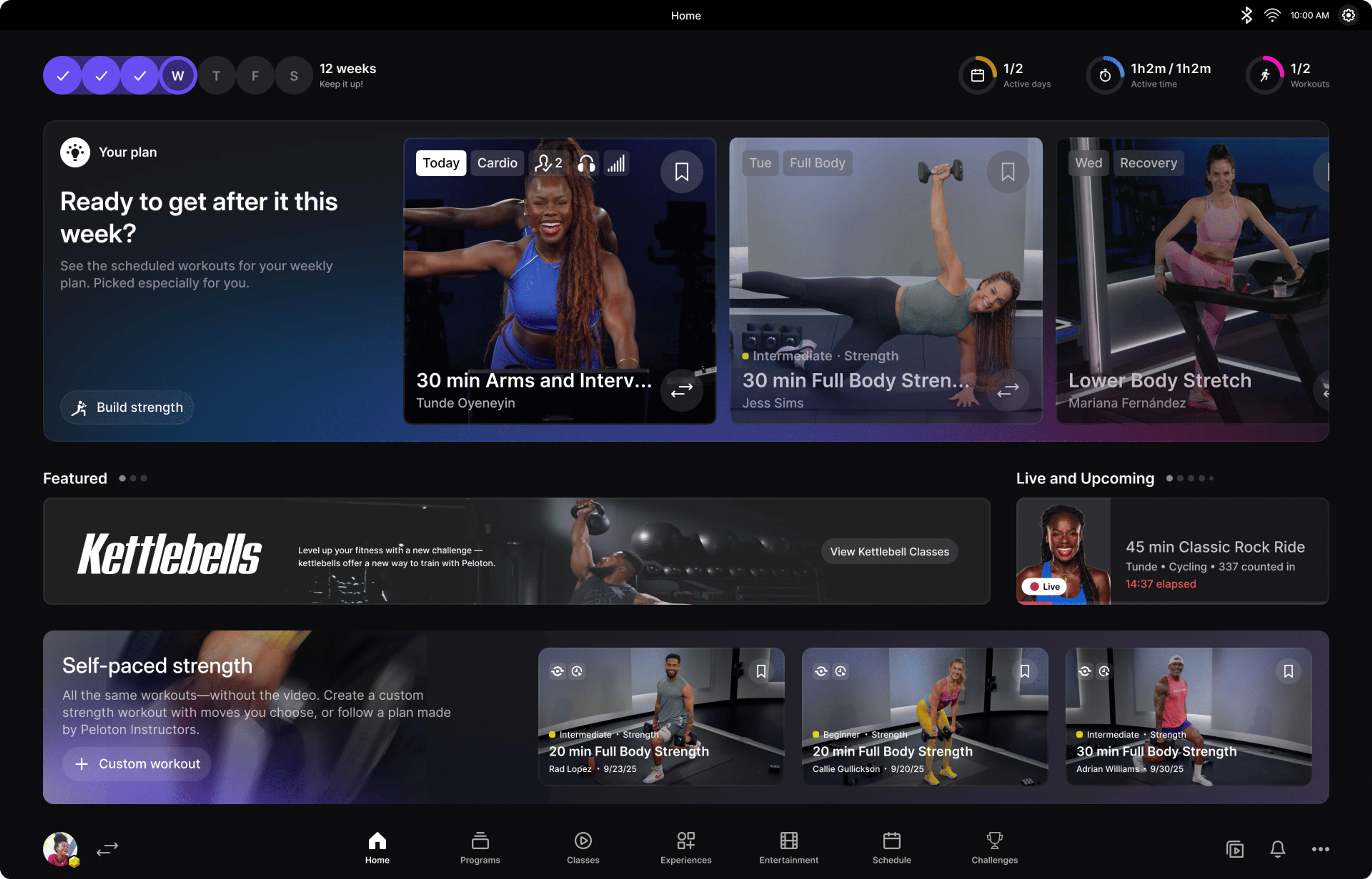 A screen image showing Peloton's Personalized Plans powered by Peloton IQ.
