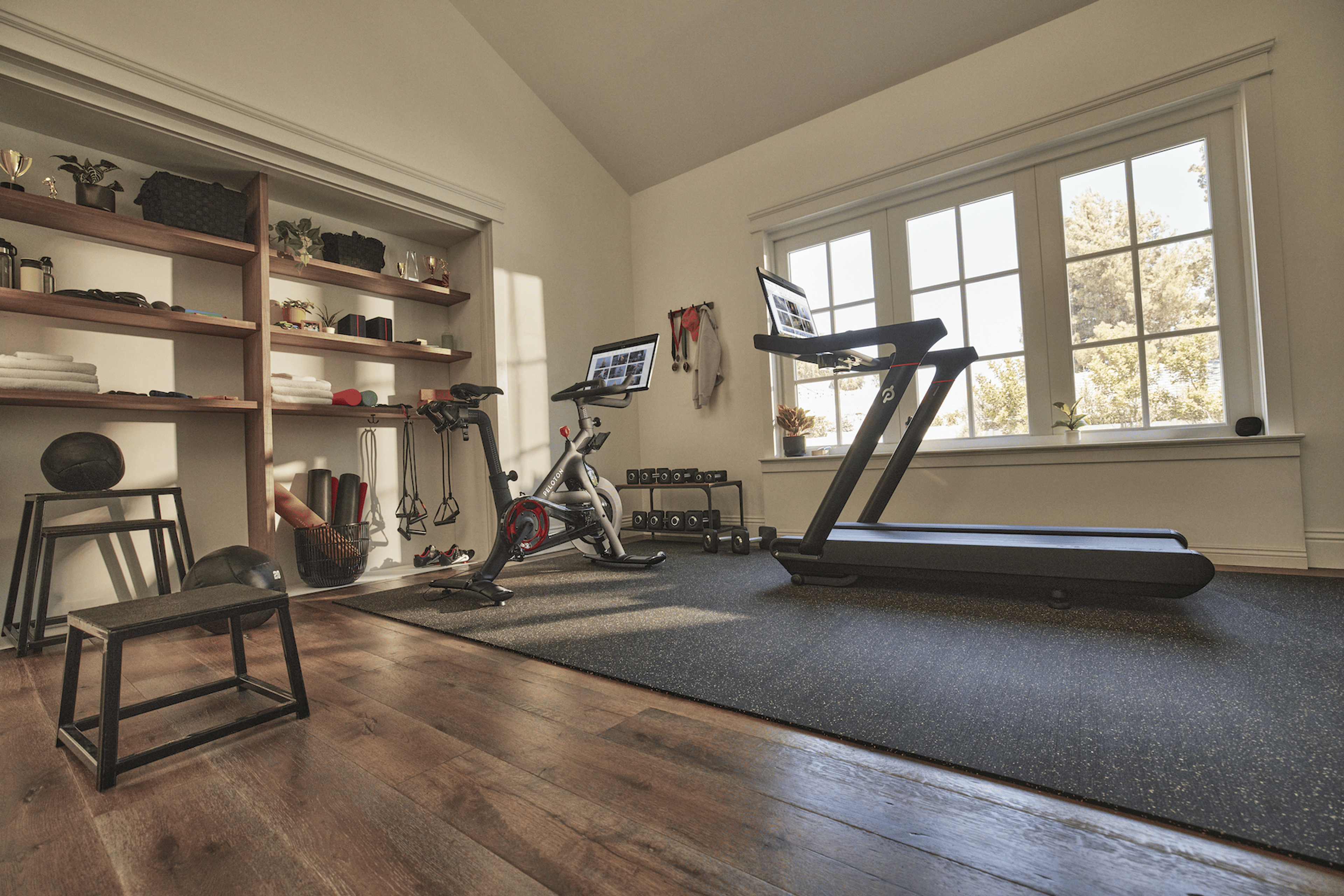 Peloton Bike and Tread in a home gym