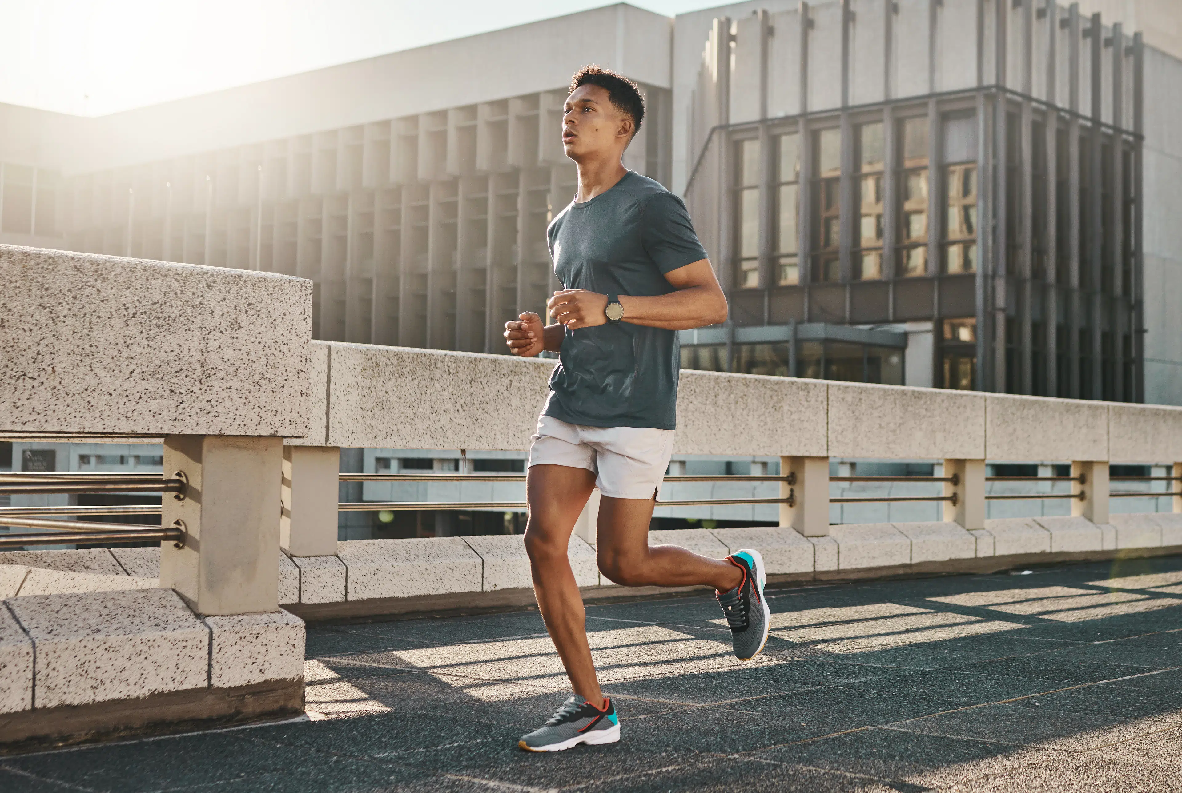 Man runs slowly outside