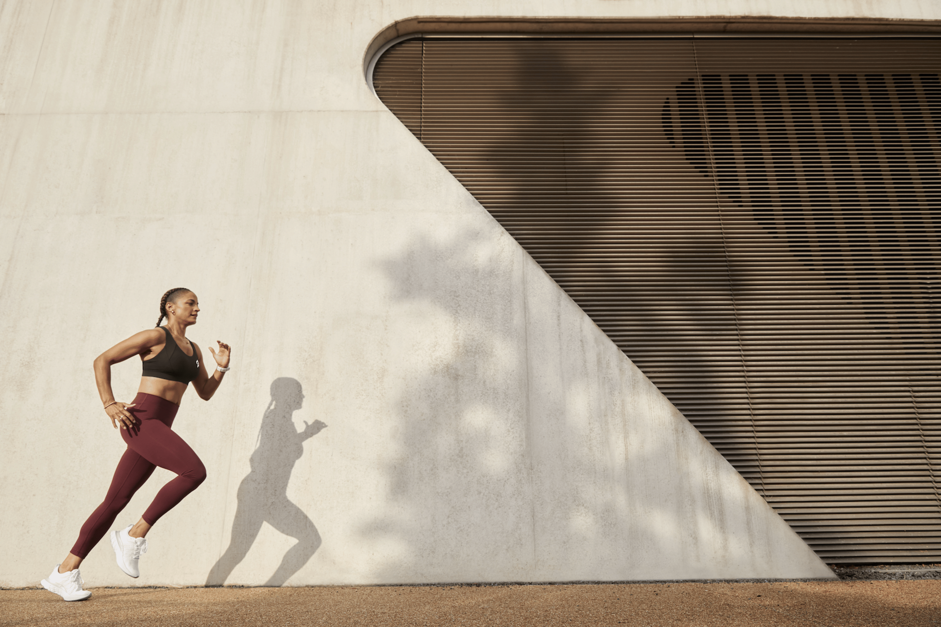 Peloton instructor Joslyn Thompson Rule demonstrates proper running form.
