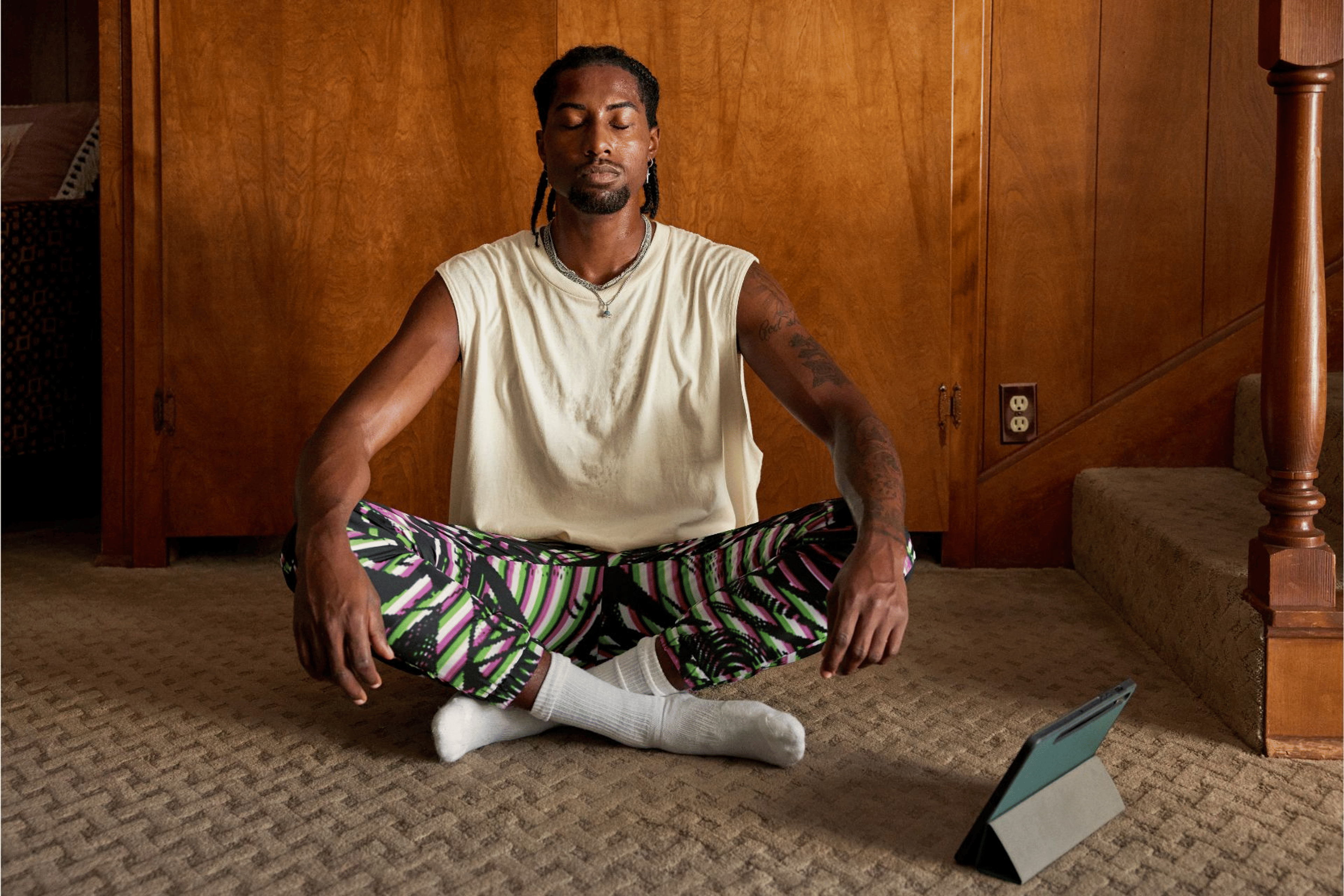 Man doing indoor meditation
