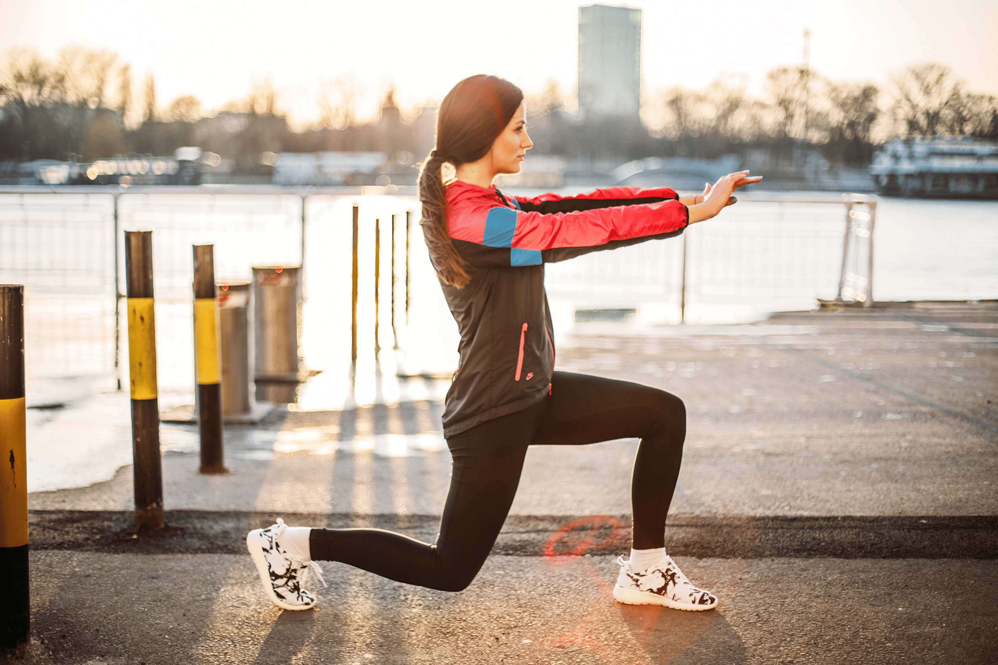 Woman does a lunge, a beginner leg exercise