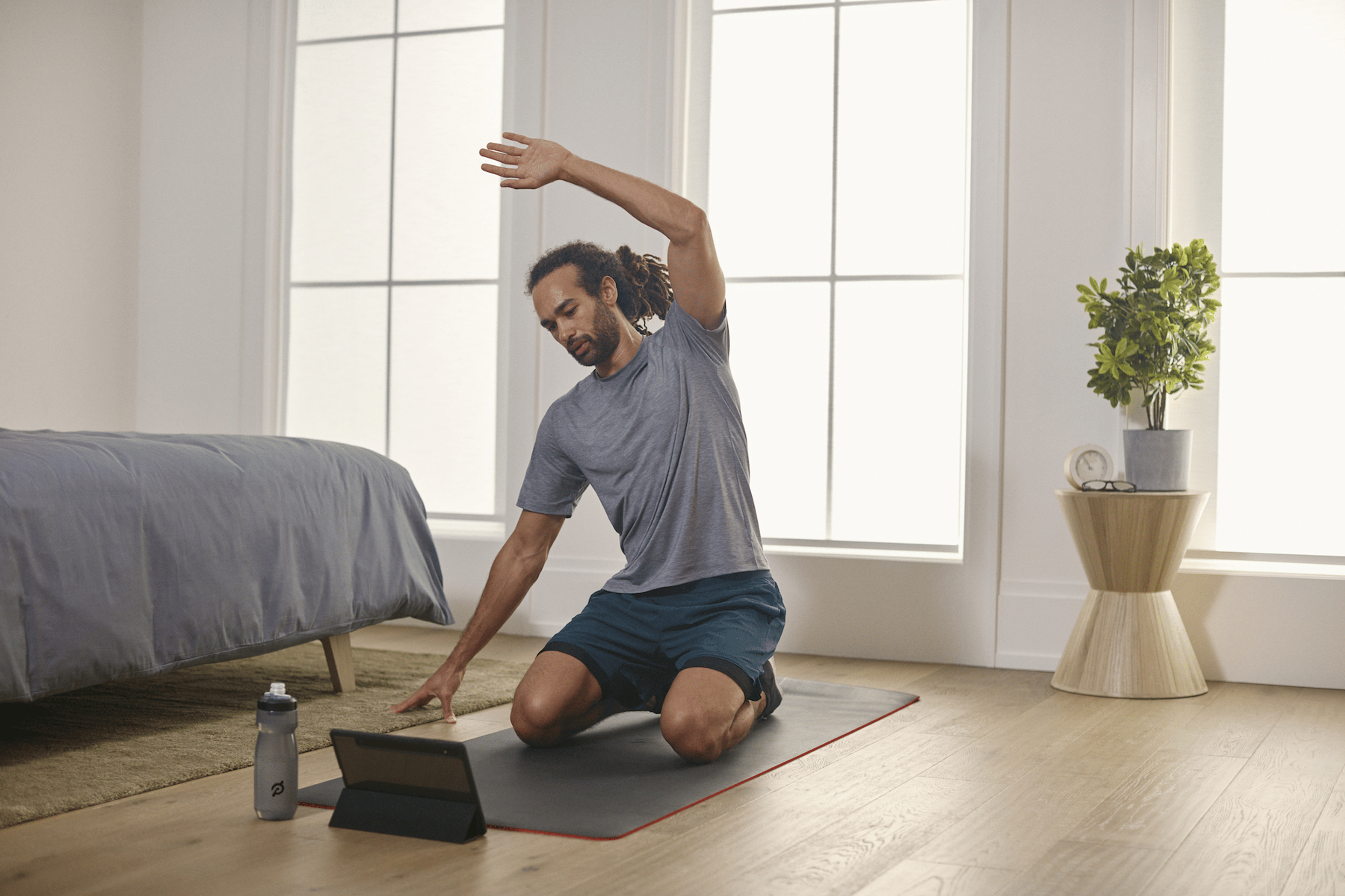 stretching on yoga mat