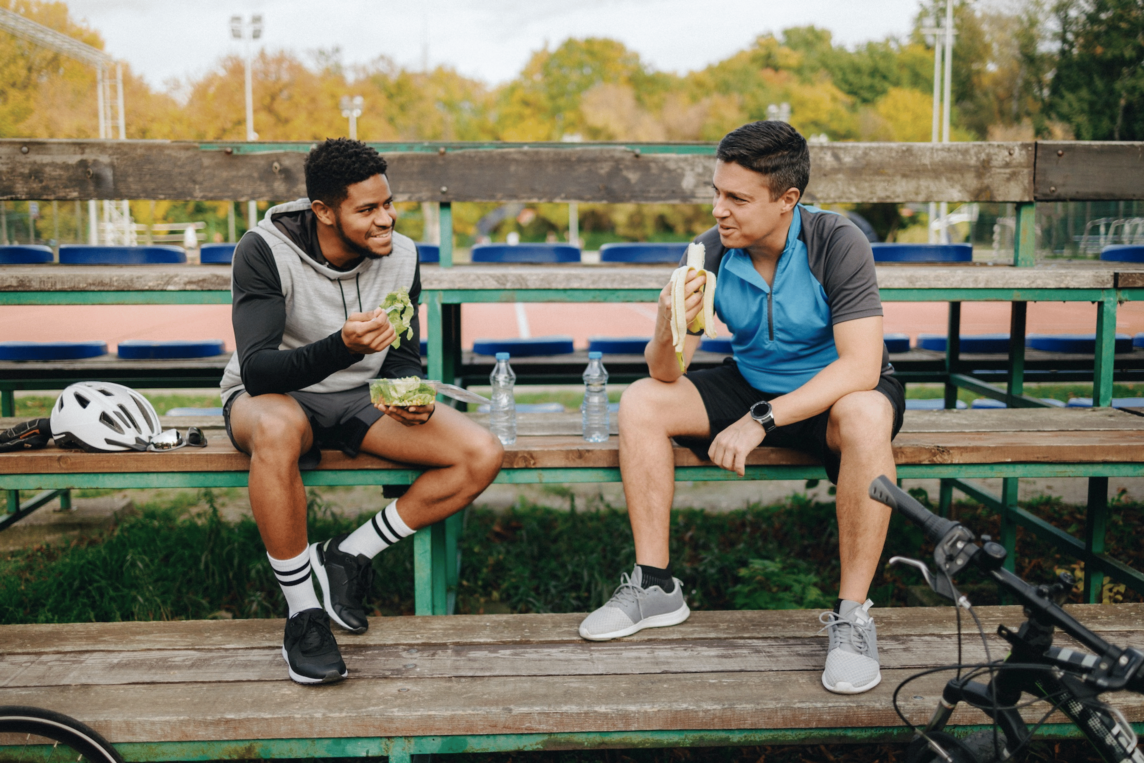 two people eating after a workout