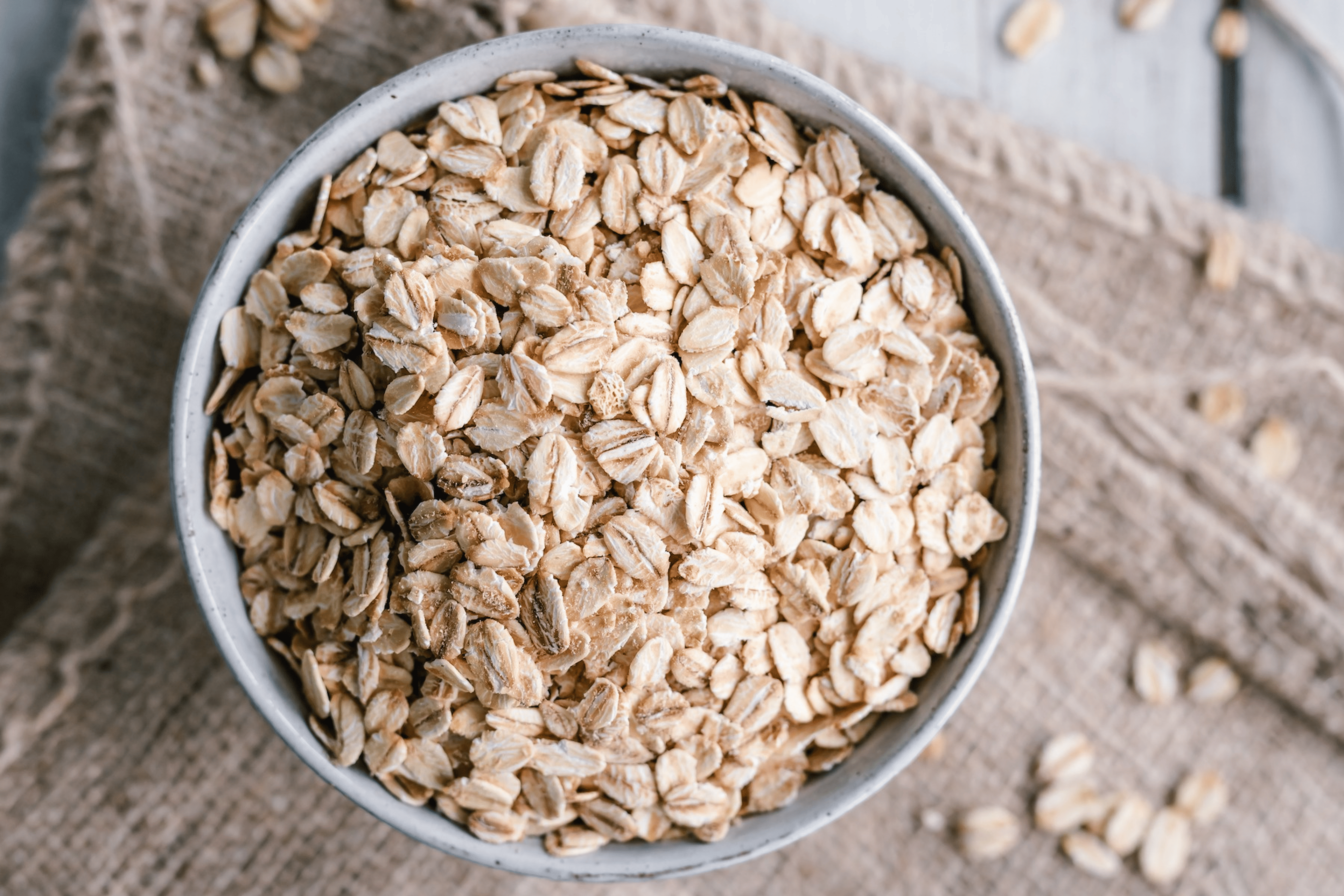 A bowl of oats. Oats are a great food for gut health.