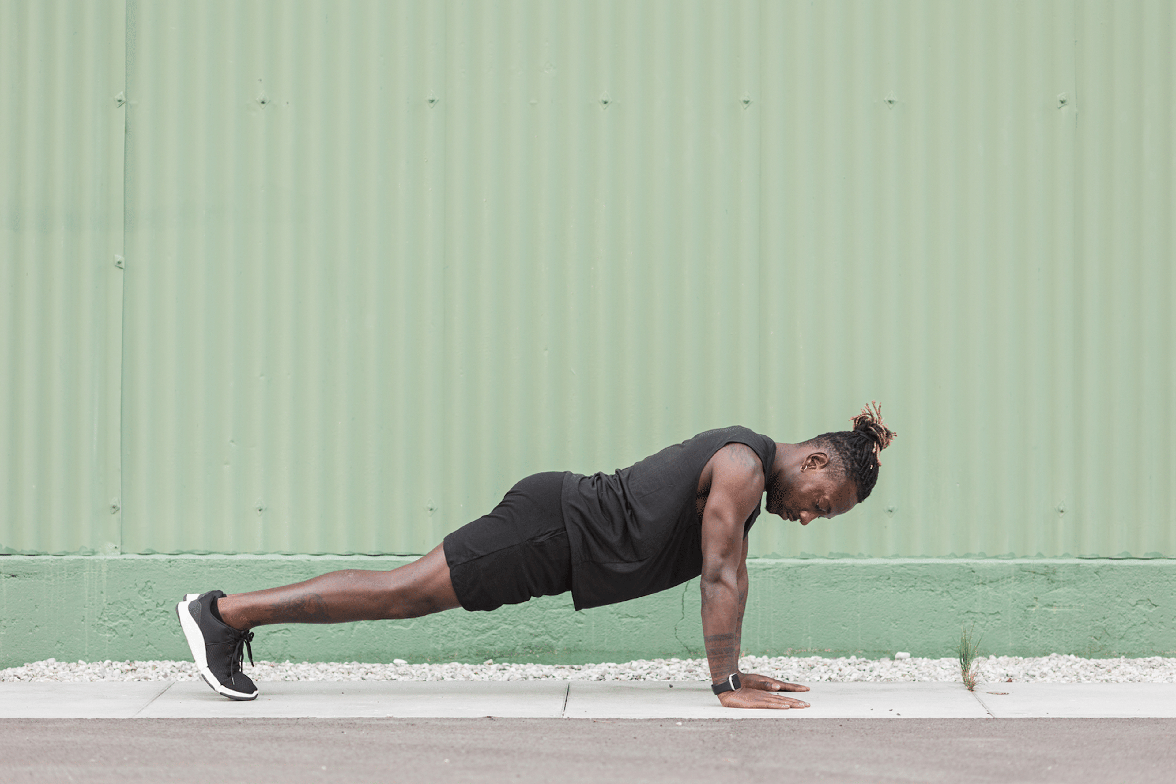 Man does a push-up, 100 push-ups a day
