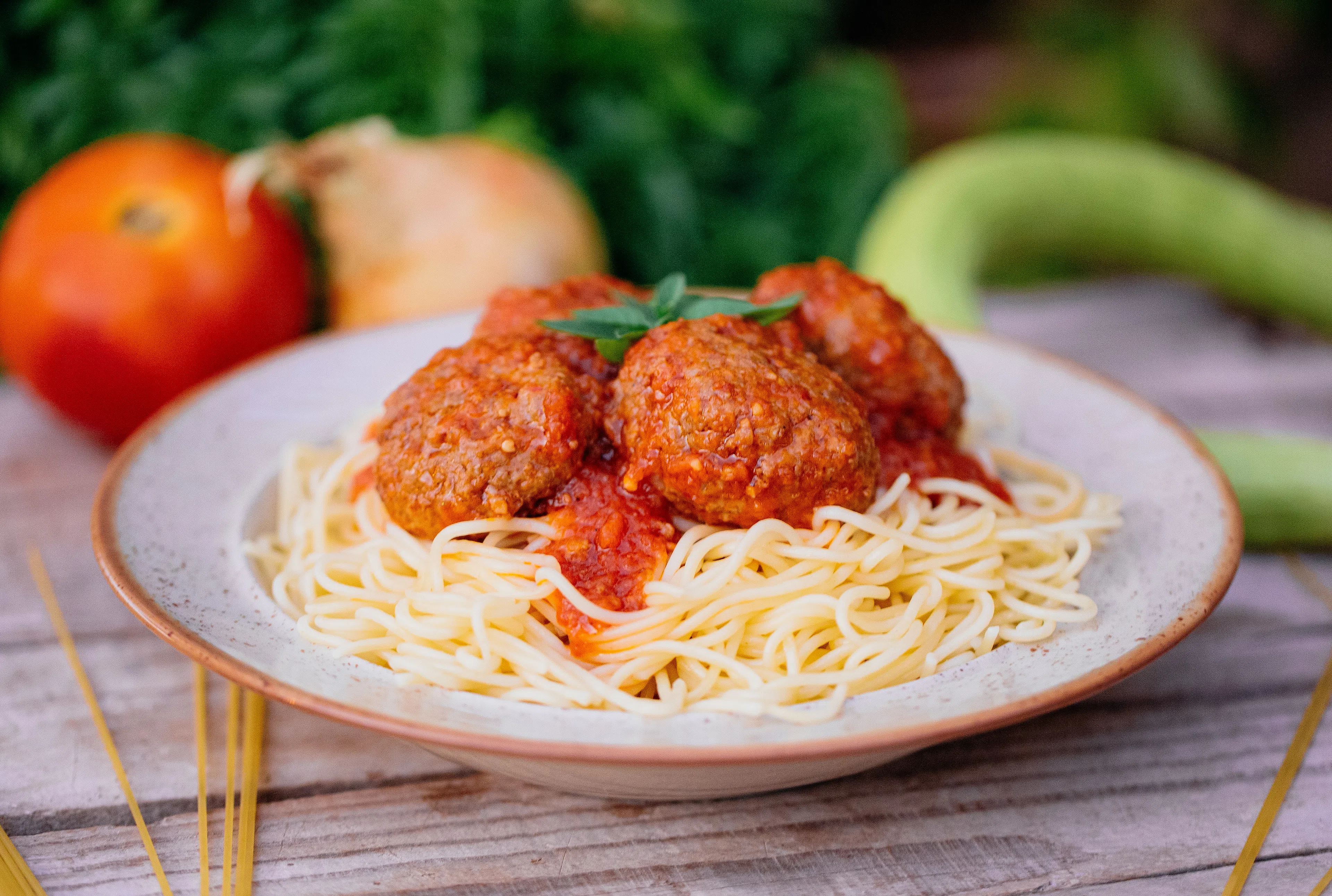 Plate of spaghetti and meatballs